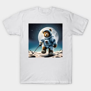 Teddy in a Space suit playing Golf on the Moon T-Shirt